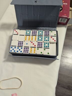 Cardinal. Colored Dot Domino Set in White - Double- Nine.  Home Games. Vintage.